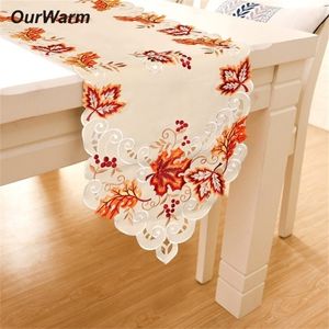 OurWarm Wedding Table Decoration Maple Leaves Geborduurde Tafel Runners Thanksgiving Fall Wedding Feestartikelen 38x170cm Y201006