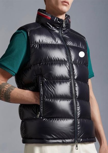 Ouse coloré caché chapeau col montant hommes vers le bas gilet poitrine badge hommes gilet 2023 nouveaux gilets de créateurs de mode manteau chaud d'hiver taille 1--5