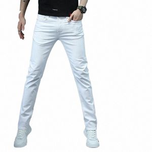 Oussyu marque vêtements blanc jean moulant hommes Cott bleu mince Streetwear classique couleur unie Denim pantalon mâle nouveau 28-38 b643 #