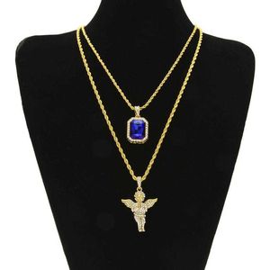 Out Iced Ruby Collier Ensemble Marque Micro Ruby Ange Jésus Aile Pendentif Hip Hop Collier Mâle Bijoux Whole259I