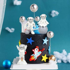 Uit Space Party Cake Decorations Happy Birthday Filt Toppers Rocket Universe Cupcake Toppers Space Theme Verjaardagsfeest