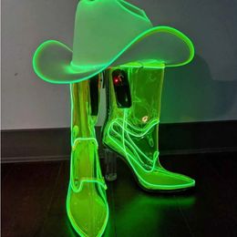 Out Past Midnight Cowboylaarzen Shine Puntschoen Transparante Hoge Hakken Neon Waterdicht Feest Roze Witte Schoenen 231220
