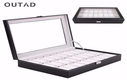 Outad Casket 24 Grid Box Box Glass Glass Leather Wutwatch Storage Case Organizador de soporte clásico Almohada4090630