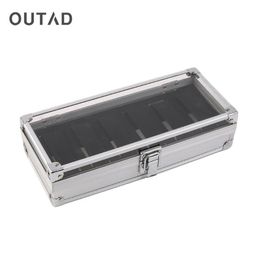 Outad mode 6 raster slots horloges display opslag vierkant doos kas aluminium horloges dozen sieraden decoratie case cadeau298q