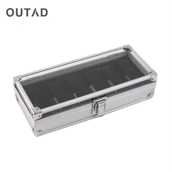 OUTAD Mode 6 Grid Slots Horloges Display Opslag Vierkante Box Case Aluminium Horloges Dozen Sieraden Decoratie Case Gift267o