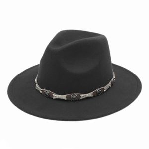 Mode Outback mélange de laine Panama chapeau haut de forme unisexe casquette à large bord rigide avec boucle de ceinture printemps été fête plage rue Fedora taille 56-58 cm