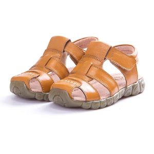 Sandales d'été en cuir véritable pour enfants, chaussures pour garçons, à bout ajouré, de plage, en cuir de vache, pour bébés, nouvelle collection 2021