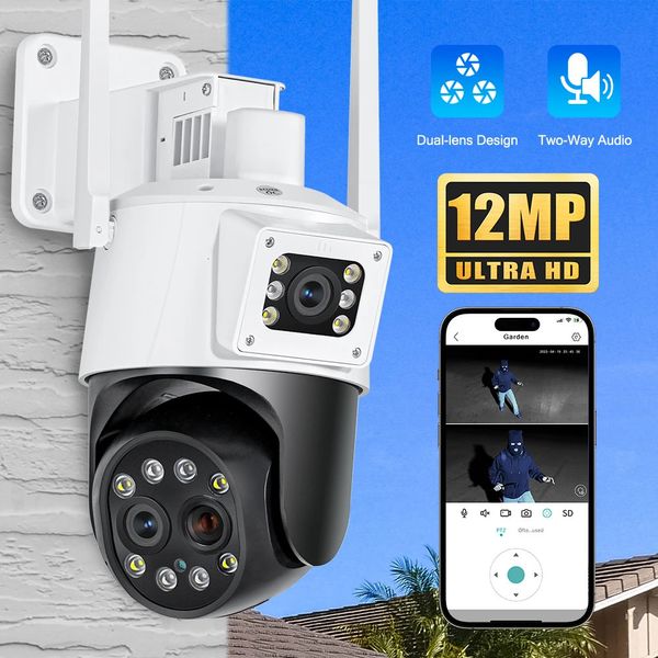 Caméra IP WiFi 6K en plein air avec 10x zoom optique trois Len Lens Dual Screen Surveillance 4K 8MP Video CCTV Security Camera 240422