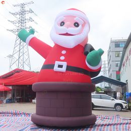 Actividades al aire libre, Papá Noel inflable gigante de 20 pies en la chimenea, modelo publicitario de Navidad con luz led para decoración de patio