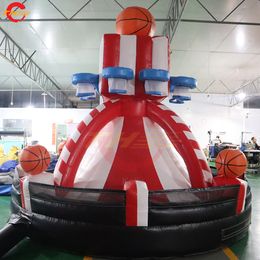 Activités de plein air 4 mètres ronds 8 coups Jeux de sport de carnaval interactifs Jeu de basket-ball gonflable 4 en 1 avec but de tir de basket-ball