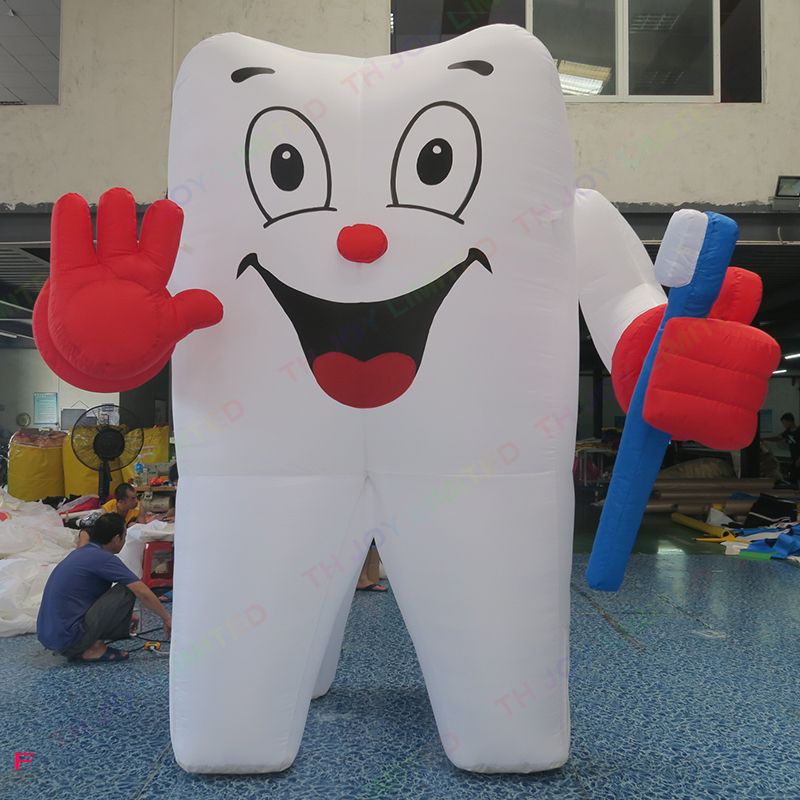 outdoor activities 6m 20ft tall giant inflatable tooth with toothbrush LED Light White Dental Man balloon for dentist advertising promotion