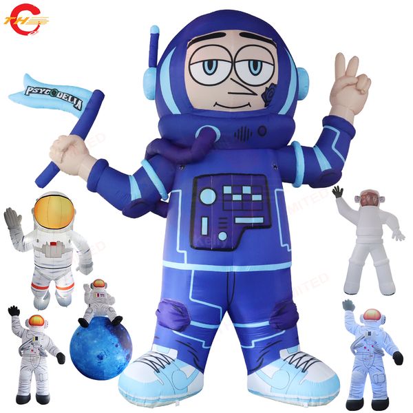 Activités de plein air astronaute gonflable bleu de 6m de haut avec lunettes modèle Spaceman gonflable dessin animé avec souffleur d'air à vendre