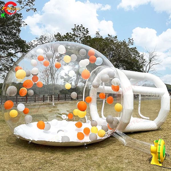 Activités de plein air Expédition aérienne gratuite Diamètre de 4 m + tunnel de 1,5 m Belle tente à bulles gonflable Dôme à bulles transparent pour le camping de mariage avec ventilateur