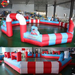 Activités de plein air Expédition de porte gratuite 10 mlx10mwx1,5 mh (33x33x5ft) Piste de course gonflable rose Gokart Racing Arena Carnival Toys à vendre