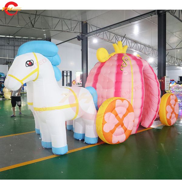 Actividades al aire libre, envío gratuito a puerta, coche de calabaza de princesa, carrito de tiro de caballo unicornio, modelo inflable a la venta