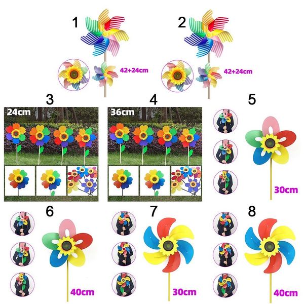 Actividades al aire libre Juguetes para niños Coloridos molinos de girasol Windmills Diy Viento hilanderos Ponheels Juguetes Viento de plástico Giradores