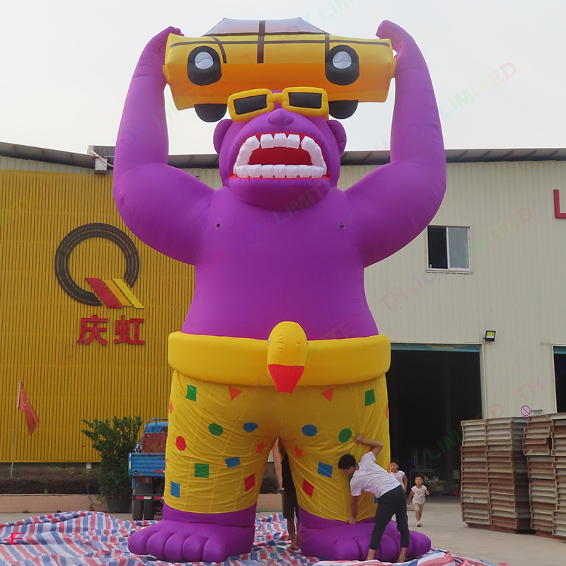 Outdoor Activities Promotional Customized Outdoor 6mH (20ft) Giant Activity black Inflatable Kingkong Gorilla chimpanzee animal model holding car For advertising