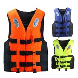 Chaleco salvavidas para adultos al aire libre, traje de supervivencia con flotabilidad ajustable, chaleco salvavidas de poliéster para niños con silbato 240111