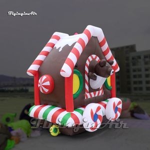 Outdoor adverteren opblaasbaar kerstsnoeptreinmodel met cartoonbeer voor kerstdecoratie