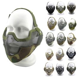 Tactisch airsoft masker met oorprotentie buiten schietbeschermingswiel V2 metalen staaldraad mesh half gezicht no03-004