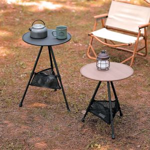 Aluminium extérieur pliant petit rond portable, table à manger noire réglable, camping, table basse ultra légère