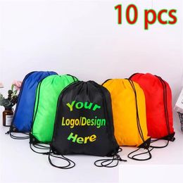 Sacs de plein air 10 pcs Sac personnalisé Impression Cartable Promotionnel Casual Gym Sport Football étanche Dstring Sac à dos 231121 Drop Deli Dhhde