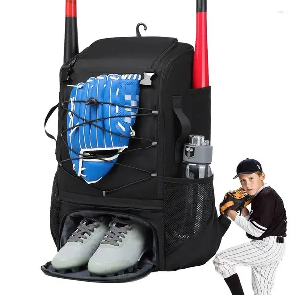 Sacs de plein air 1pc Baseball Softball Sac à dos avec compartiment à chaussures Batte légère pour garçons adultes Clôture Crochet Hold