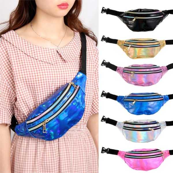 Bolsas al aire libre 1 unid Mujeres Glitter Paquetes de cintura Fanny Pack Bolsa Hip Monedero Satchel Láser Cinturón Monedero Maquillaje Bolsa de almacenamiento deportivo