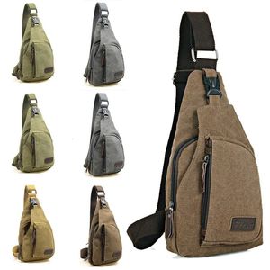 Bolsas al aire libre 2023 Nuevos hombres Vintage Lona Cuero Satchel Hombro Sling Pecho Paquete Multifuncional Al aire libre Pequeño bolso de hombro 231011