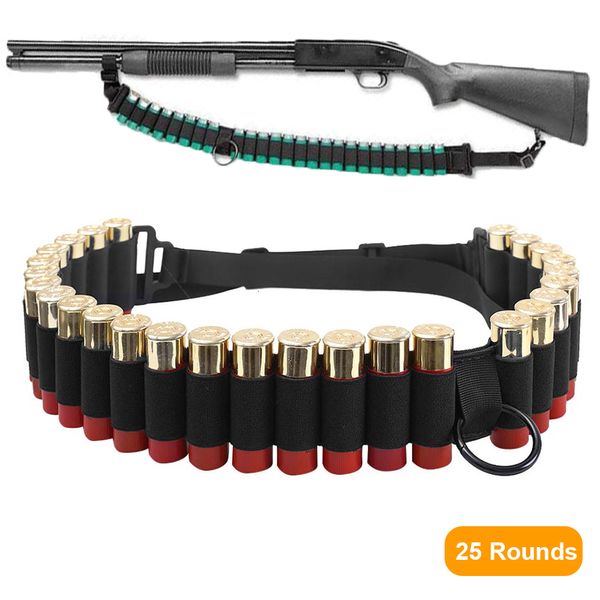 Bolsas al aire libre 25 rondas Soporte de concha táctica 12GA Ammo Sgun Sling Rifle Bullet Cartucho Funda Airsoft Caza Bandolier Cinturón 230322