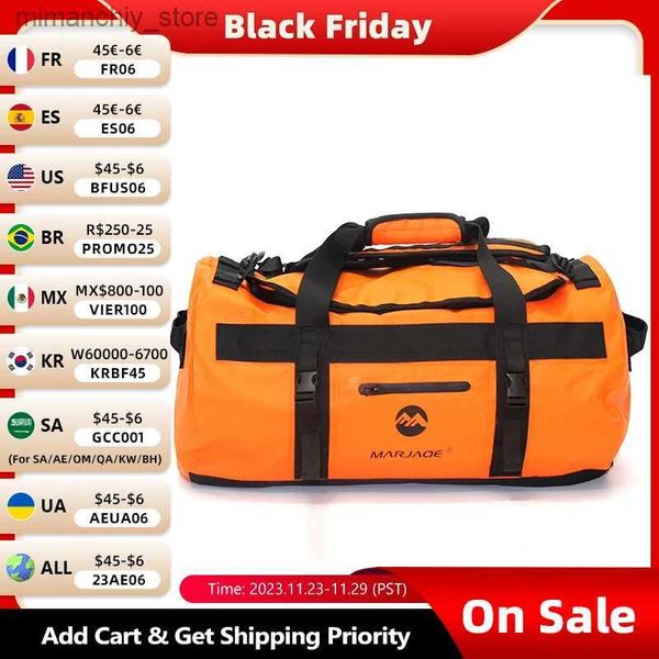 Bolsas al aire libre 30L-90L Impermeable Kayak Duffel Bag Dry Sadd Almacenamiento de equipaje Playa Rafting Motorcyc Viajes Camping Natación Bolsas XA330Y + Q231130