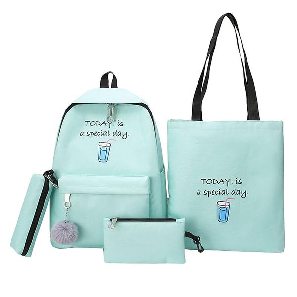 Bolsas al aire libre 4 unids/set Impresión de letras Mochila de lona Caja de lápiz para adolescentes Estudiante Mochila compuesta Mujeres Totes Monedero