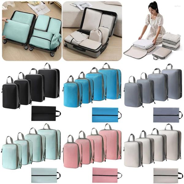 Sacs de plein air 5 Set Cubes d'emballage de compression Organisateur de valise extensible avec sac à chaussures bagages pour voyage