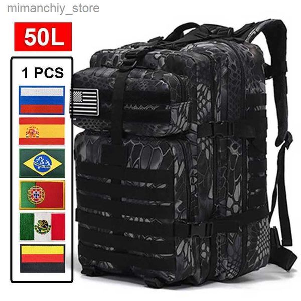 Bolsas al aire libre 50L 30L Negro Python Mochila táctica Hombres Mujeres Camuflaje al aire libre Mochila Ciclismo Senderismo Bolsa de caza Deportes Ejército 3P Mochila Q231130