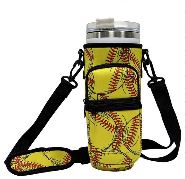 Sacs de plein air Baseball Softball Sac en néoprène Porte-bouteille d'eau Sac de transport avec pochette colorée 40oz Tumblers Sacs avec sangle de stockage voiture