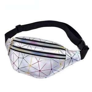 Buitenzakken Zwart Geometrische taillepakketten Laserborst Telefoon Pouch Men Holografische vrouwen Roze zilveren Fanny Pack vrouwelijke riem Bagoutdoor