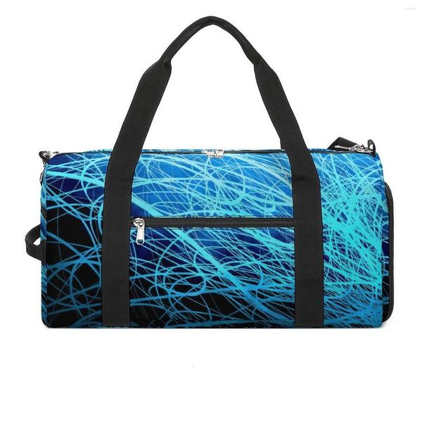 Sacs de plein air lignes bleues sport abstrait impression natation sac de sport grande capacité rétro sacs à main hommes personnalisé portable fitness