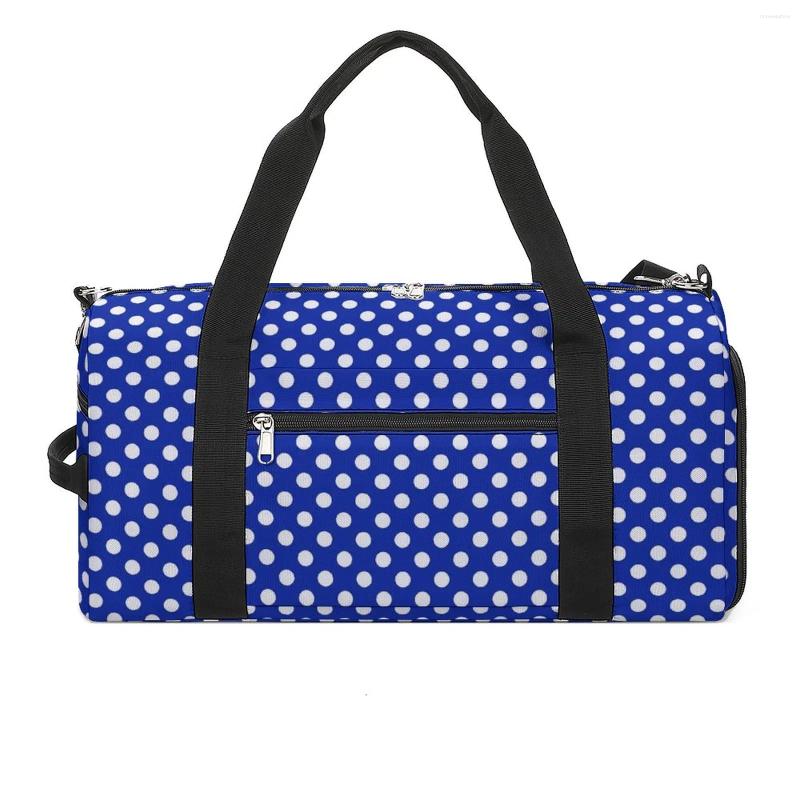 Уличные сумки, синие спортивные сумки в горошек с классическим принтом и обувью, спортивная сумка для мужчин и женщин, дизайнерская сумка для путешествий, тренировок с графикой для фитнеса