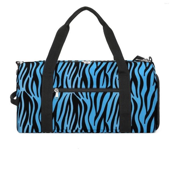 Sacs de plein air Blue Tiger Print Sports Black Stripes Natation Sac de sport Grande capacité Nouveauté Sacs à main Hommes imprimés imperméables Fitness