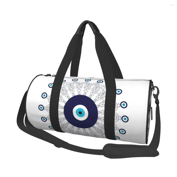 Sacs extérieurs Blue White Méditerranée Sac de gymnase Evil Eye Mandala Traine Sports Men de grande capacité Retro Fitness Oxford Handsbags