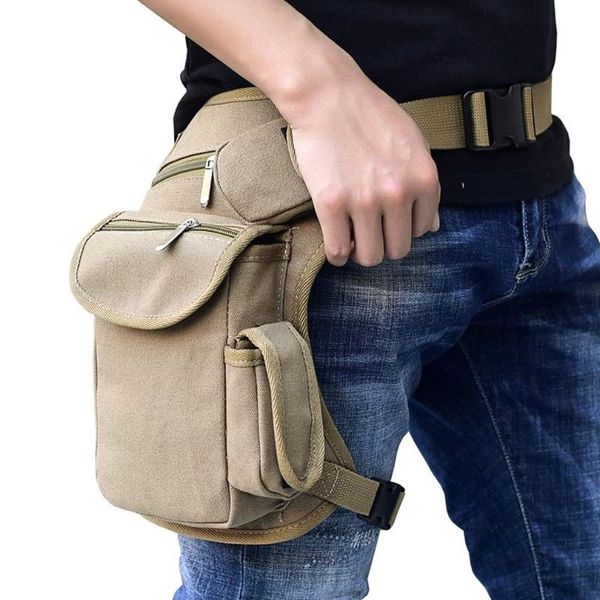 Bolsas al aire libre Bolsa de pierna de muslo de lona para hombres Motocicleta Rider Multi-Bolsillo Fanny Pack Viaje Senderismo Escalada Ciclismo