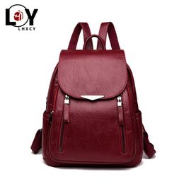 Sacs de plein air sac à dos décontracté femme marque en cuir femmes grande capacité sac d'école pour filles Double fermeture éclair mode épaule