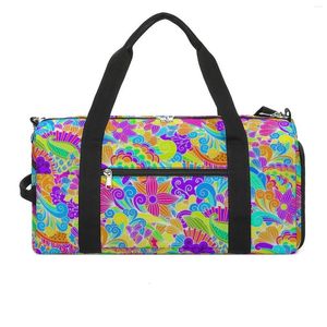 Sacs de plein air Coloré Hippy Sport Sac Rétro Imprimé Floral Voyage Gym Accessoires Fitness Sacs À Main Pour Homme Femme