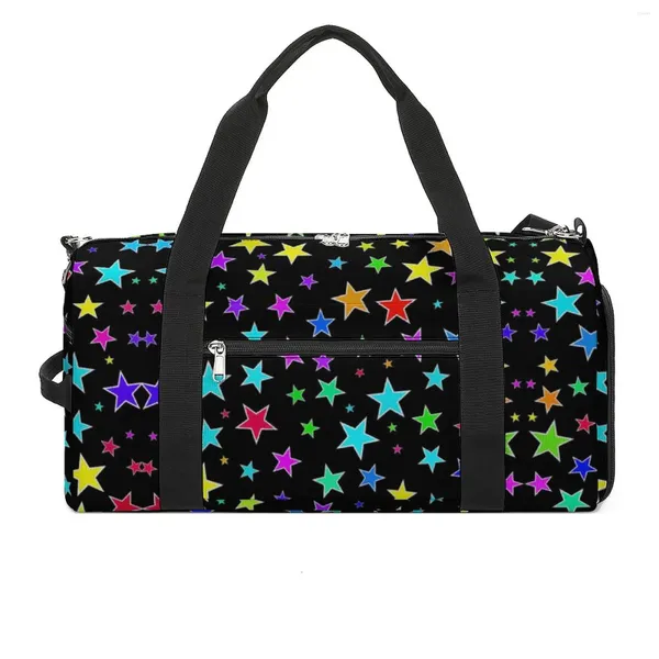 Bolsas al aire libre Estrellas coloridas Deporte Diversión Estrella Impresión con zapatos Bolsa de gimnasio Portátil Bolso personalizado para hombres Equipaje Vintage Fitness