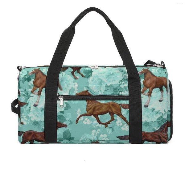 Bolsas al aire libre Cool Running Horses Deportes Flores Imprimir Equipaje Bolsa de gimnasio con zapatos Bolsos vintage Hombre Mujer Diseño Oxford Fitness