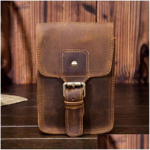 Sacs de plein air Fanny Taille Sac Hommes Ceinture en cuir véritable Bum Leg Hip Packs pour Mini MTI Phone Box Portefeuille et porte-monnaie Coin Card Pouch Drop D Dhecj