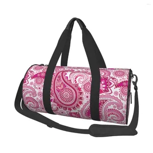 Outdoortassen Bloemen Paisley Retro Sport Roze Traditionele Bagage Sporttas Met Schoenen Vintage Handtassen Paar Gedrukt Weekend Fitness