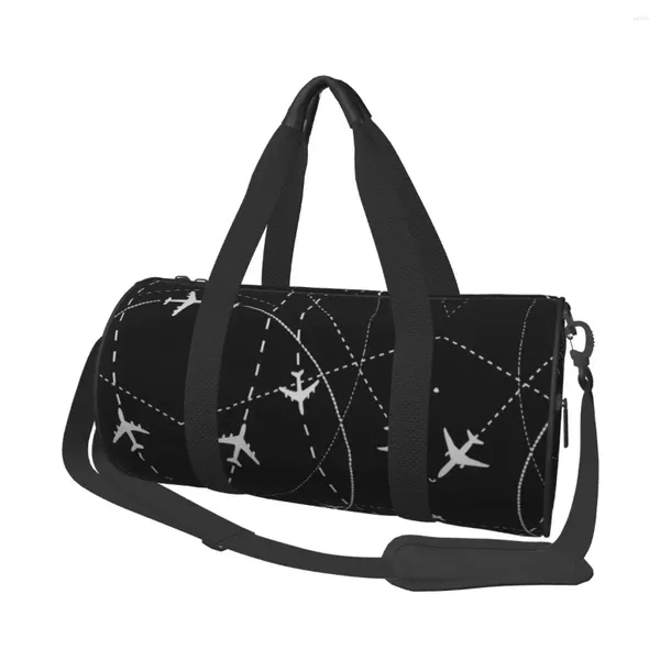 Bolsas al aire libre Bolsa de gimnasio Rutas de vuelo Deportes gráficos con zapatos Vuelo nocturno Diseño portátil Bolso Retro Natación Fitness