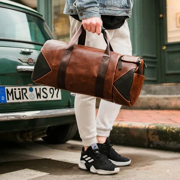 Sacs de plein air en cuir Gym Fitness Sac pour hommes Voyage Duffle Chaussures Bagages Duffel Vintage Sacs à main Épaule Bandoulière Sports Side