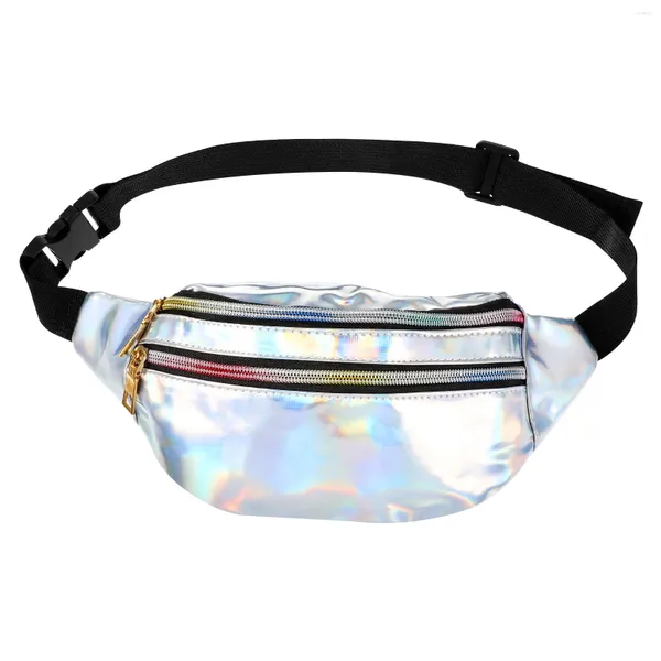 Sacs de plein air Luoem 1PC Mode Holographique PU Brillant Fanny Pack Packs de taille pour femmes filles (argent)